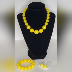 Neon Canary Bright Yellow Beaded Necklace, Bracelet And Earrings - Matching Set